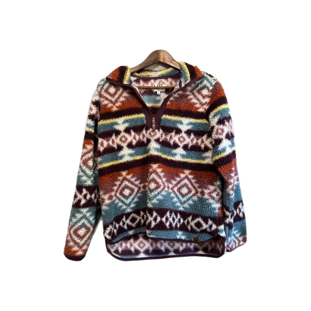 LIV Outdoor Fleece Pullover Womens Large Multicolor Excellent Southwestern Zip